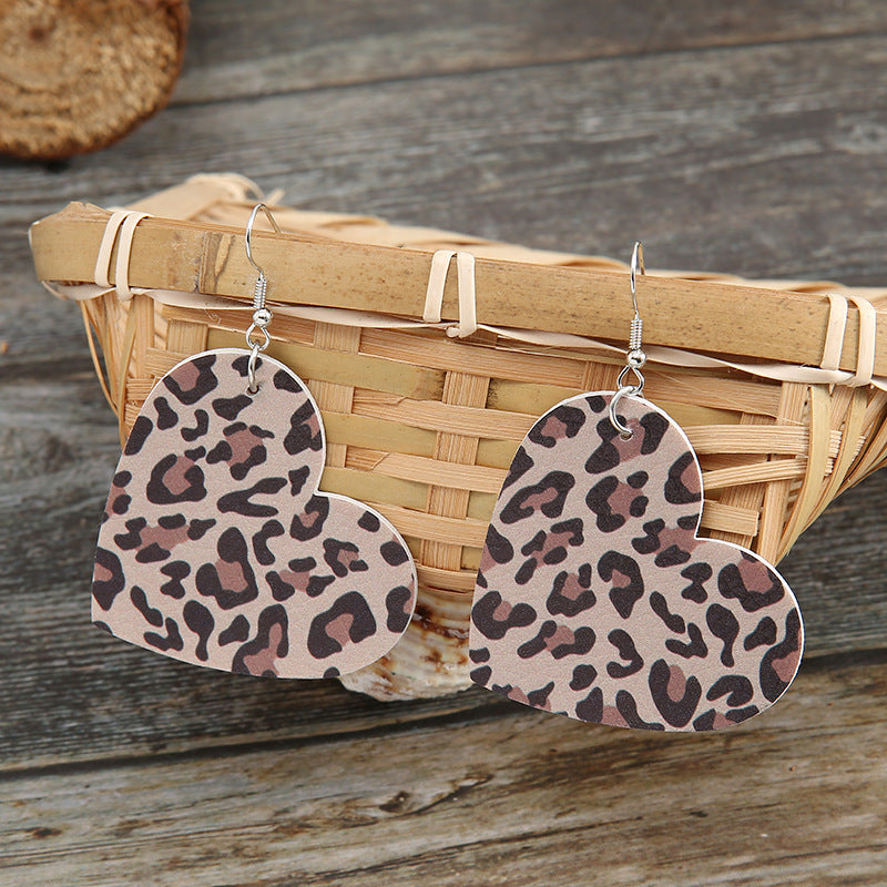 Wholesale Valentine's Day Love Double Sided Leopard Pattern Leather Earrings